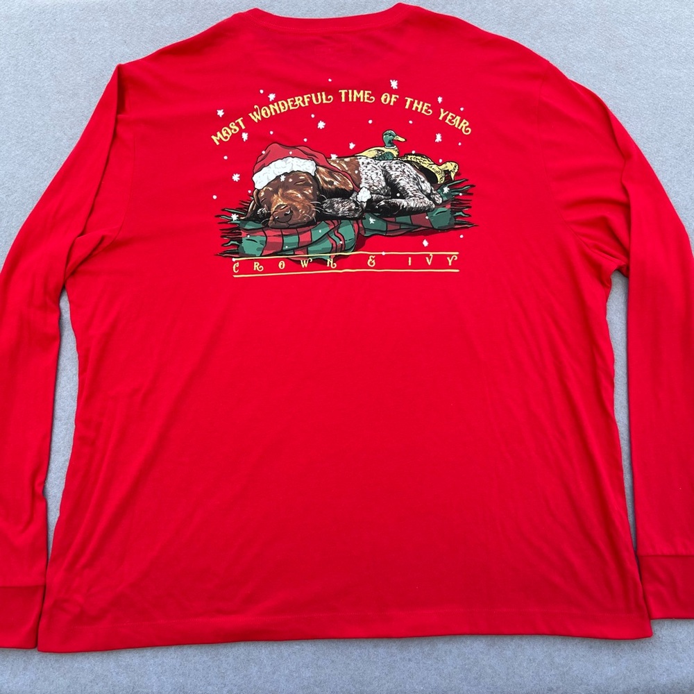 Crown & Ivy Red Most Wonderful Time of The Year Dog Duck Long Skeeve Christmas